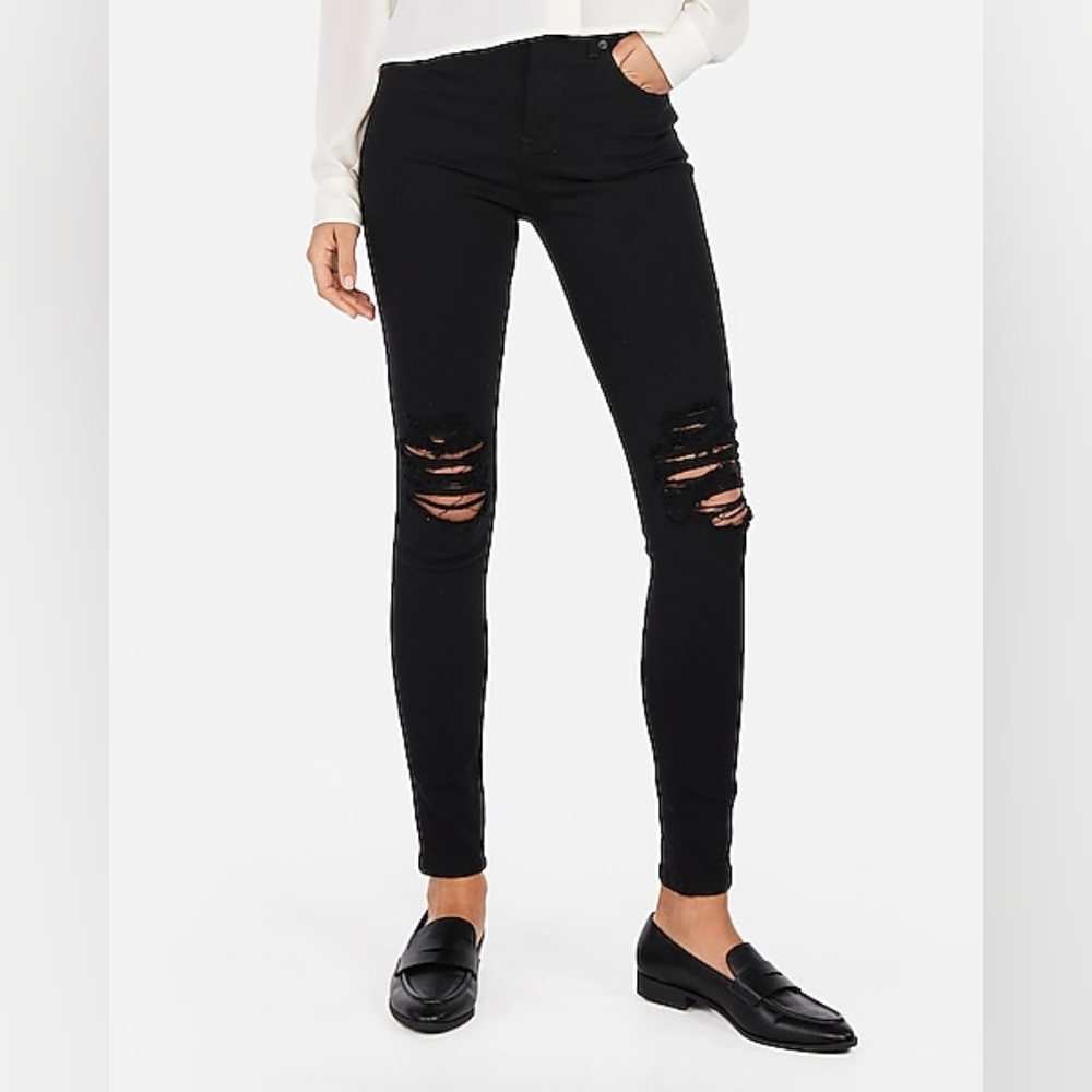 Express "High Rise Black Ripped Jean Leggings"